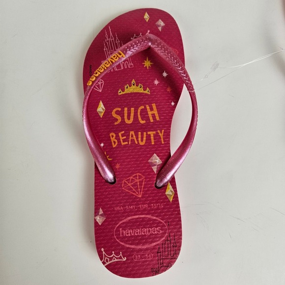 Havaianas Disney Princess Aurora Flip Flops Crystal Rose Pink Girl Youth US 4.5 - Picture 8 of 11